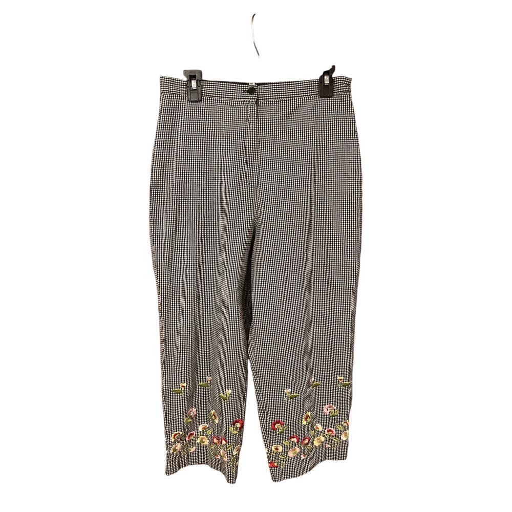 VINTAGE Larry Levine High Waisted Embroidered Gingham Cotton Floral Pants 14